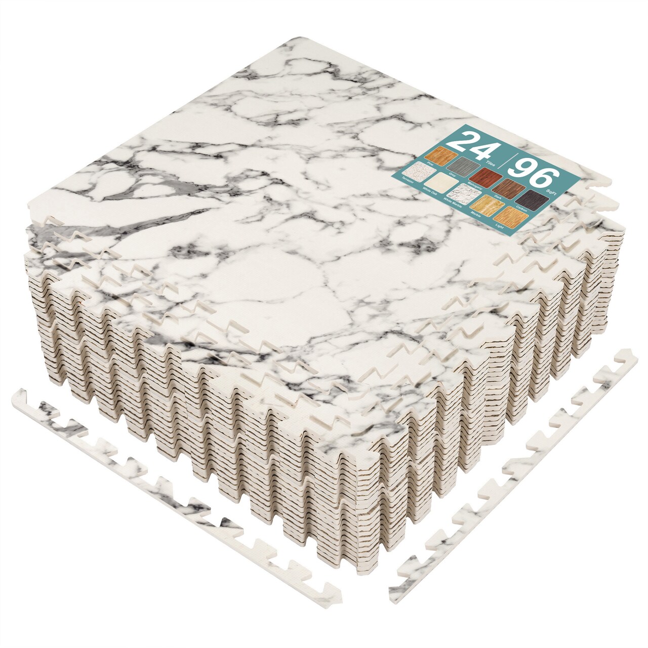 Sorbus 96 Sq. Ft. Wood Grain Floor Tiles, 24 Interlocking EVA Foam Mats, Thick Floor Mats w/ Borders for Home Gym, Playroom, and More